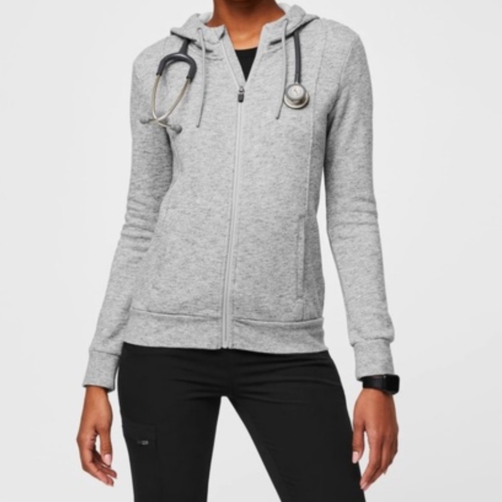 Figs Light Gray Zip-Up Hoodie
